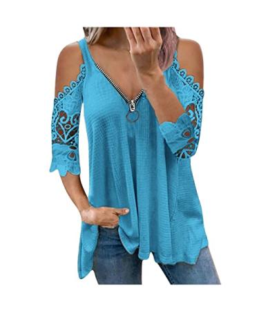Womens Tops Dressy Casual Women's Short Sleeve T-Shirts Sexy Lace Patchwork T-Shirts Plus Size Casual Tshirt Womens Tops Dressy Casual#blue Medium