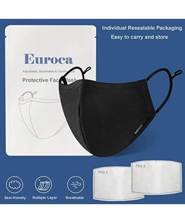 Euroca Face Masks 3 Layer Reusable Washable Adjustable Made from Cotton Fabric for Adults - 2 Filters Included Black - Buy Online on SooperMarket.com