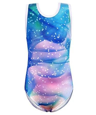 EQSJIU Gymnastics Leotards for Girls Kids Sparkly Patterned Rainbow Galaxy Aurora Colorful Butterfly Flower Dancewear 3-4T A Ripples