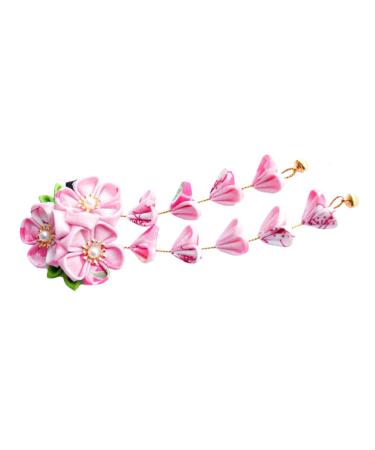 Gadpiparty Japanese Hair Accessories Hair Accessory Tassel Hairpins Floral Hair Clip Hair Ornament Flower Hair for Weddings Hanfu Hair Accessories Alloy Women's Pink Manual Clip