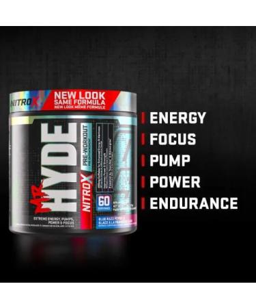 Hyde-Nitro X Pre-Workout Powder | Extreme Energy Pumps Power & Focus | High Stimulant Pre-Workout | 400mg Caffeine 1g Creatine HCL Teacrine & Nitrosigine | 60 Servings (Blue Razz Popsicle) Blue Razz Popsicle 60 Servings - Buy Online on SooperMarket.com