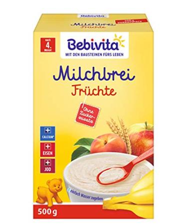 Bebivita Milk Porridge with Fruit - No Added Sugar Pack of 2 (2 x 500g) - Buy Online Internationally - Buy Online on SooperMarket.com