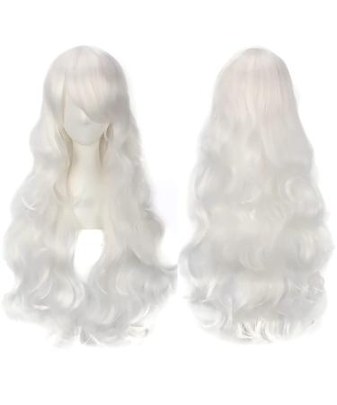 YEESHEDO 32" 80 cm Long Wavy Curly Hair Cosplay Wigs with Bangs for Women Girls Heat Resistant Synthetic Wig for Party Costume Anime Halloween (White)