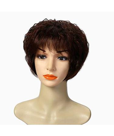 LFMDJF Brown Short Curly Wigs 5 Colors Heat Resistant Synthetic Hair African American Wigs wigs For Black Women 10inches #33#33