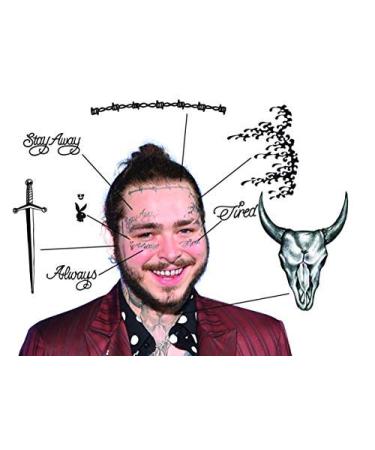 Post Malone Face Temporary Tattoos Set for Halloween Costume - Skin Safe 1 Sheet - Buy Online on SooperMarket.com