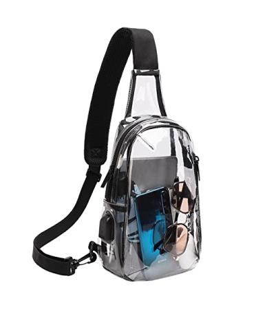 TINYAT Clear Sling Bag with USB Charging Stadium Approved Transparent Chest Bag Casual Crossbody Shoulder for Women Men,T9060