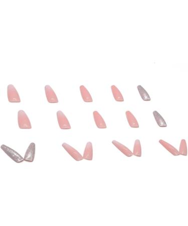 RUNRAYAY Pink French Press on Nails with Sequins Design - Gradient Fake Nails for Women | Acrylic Full Cover Coffin Spring Summer - Buy Online on SooperMarket.com