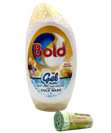Bold Washing Liquid Laundry Detergent Gel 28 Washes 980ml Gold Orchid For Brilliant Cleaning With Built-In Lenor Freshness with 10L Caddy bin 30 bags