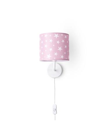 Paco home wall lamp children's room fabric lampshade around girls young wall lamp baby room moon star clouds E14 with plugs star pink wall lamp white