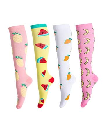 LEOSTEP Compression Socks for Women & Men Circulation,Long Stockings Support for Nurse, Pregnant, Hiking, Riding, Running Fruits Large-X-Large