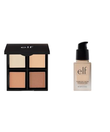 e.l.f. Powder Contour Palette Compact Powder Palette & Flawless Finish Foundation Lightweight Medium Coverage & Semi-Matte Beige 0.68 Fl Oz (20mL) (Packaging May Vary) Contour + Foundation