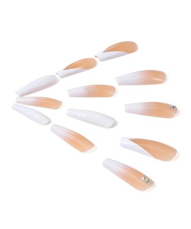 Handcess White Gradient Coffin French False Nails | Shiny Long Press-On Ballerina Acrylic Nails - 24PCS for Women & Girls - Buy Online on SooperMarket.com