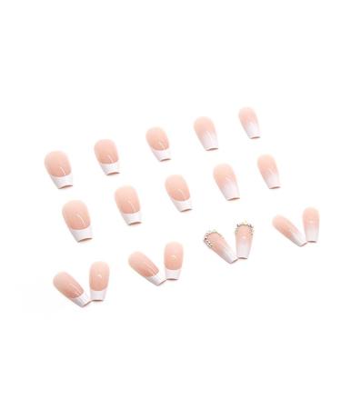 RikView French Tip Press on Nails: Long Coffin White Acrylic Nails with Rhinestones - Buy Online on SooperMarket.com