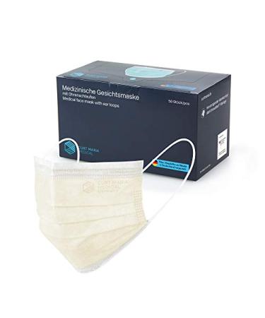 Curt Maria Medical 50 x Medical Mouth Protection Type IIR EN 14683 made in Germany medical masks disposable op mask beige/champagne sand