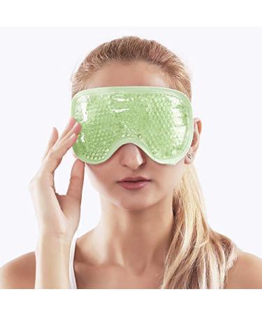Gel Eye Mask + Silk Sleep Mask: Hot/Cold Therapy for Puffy Eyes, Dark Circles, Headaches - Adjustable Strap & Reusable (Light Green) - Buy Online on SooperMarket.com