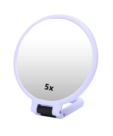 5X Magnifying Makeup Mirror Folding Adjustable Cosmetic Mirror Travel Portable Makeup Mirror (Purple)
