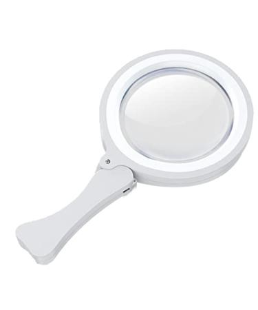 Tovmekdjn 1 Piece Magnifying Glass Reading Magnifier Portable Foldable Magnification 3X 6X with 17 LED Light White
