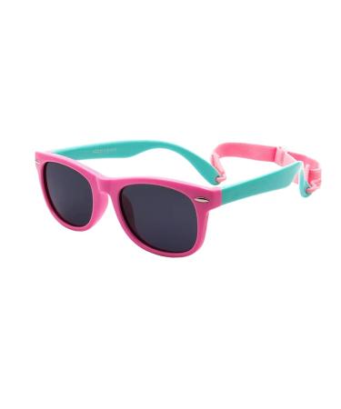 FOURCHEN Flexible Polarized Baby Sunglasses for Toddler and Infant with Strap Age 0-3 Pinkgreen