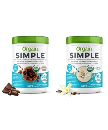Orgain Simple Organic Plant Protein Powder Chocolate & Vanilla Vegan Made with Fewer Ingredients and Without Dairy Gluten and Stevia Kosher Non-GMO 567g (Pack of 2)