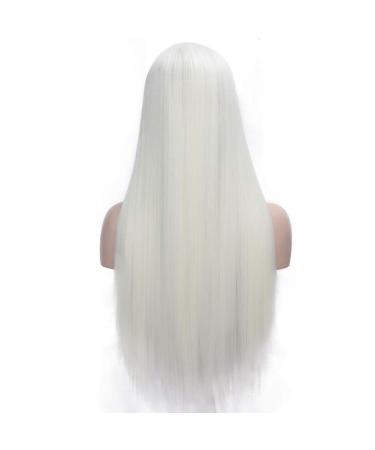 HBINGBING Platinum Blonde Synthetic Lace Front Wigs for Women Long Straight Wig Pink/Black Color Heat Resistant Fiber Hair white