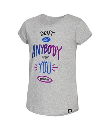 adidas Girls' Short Sleeve Scoop Neck Graphic Tee Large Medium Grey Heather