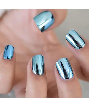 Buy iMABC Blue Metallic Press On Nails - Medium Squoval Reusable Fake Nail Art for Women & Girls | Perfect for Home Office & Parties - Buy Online on SooperMarket.com