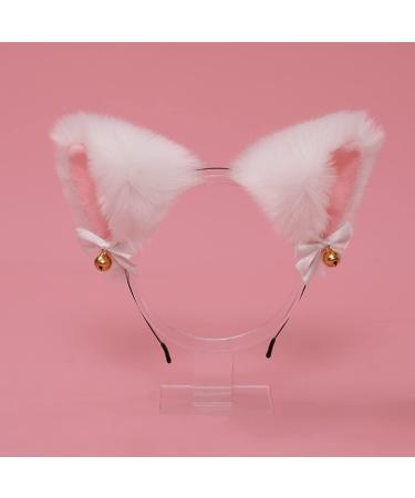 zalati Fox Ears Headband Plush Handmade Hairband Cute Style with Bowknot & Small Bells for Halloween Christmas Cosplay Party Costume Party Decor - White - Buy Online on SooperMarket.com