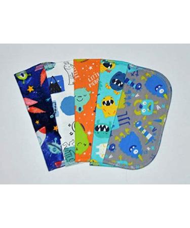 2 Ply Printed Flannel 8x8 Inches Set of 5 Little Wipes Monsters