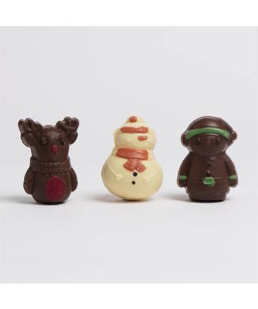 Hot Chocolate Drinking Chocolate Characters Set of 3 assorted hollow chocolate filled with marshmallows - white chocolate snowman milk chocolate elf & milk chocolate reindeer