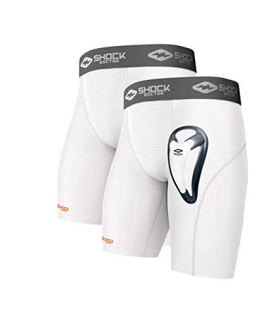 Shock Doctor (2 Pack) Compression Shorts Briefs with Bio-Flex Protective Cup. Mens / Youth Baseball, Hockey, Lacrosse etc Adult Small
