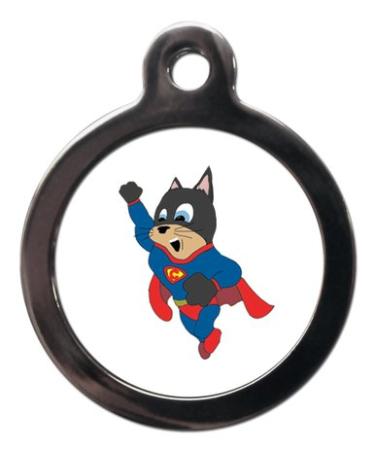 PS Pet Tags - Cat ID Tags - SuperCat Design - Zinc Alloy Metal - Small (24mm) Personalised On Reverse - Cat Name Address Identity Tag - Made in UK