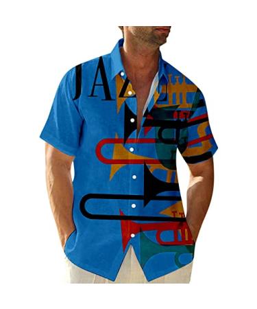 BEUU Men's Casual Button Down Short Sleeve Shirts Summer Beach Regular-Fit Vintage Jazz Music Print Hawaiian Tops Shirt Tank Tops Sleeveless Hoodies Hooded Sweatshirts Premium Undershirt for Mens