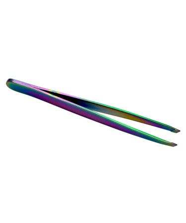 1PC Rainbow Color Slant Tweezer Eyebrow Tweezers Professional Stainless Steel Slant Tip Tweezer Best Precision Eyebrow Tweezer Hair Removal Tweezer Cosmetic Beauty Tool For Men & Women