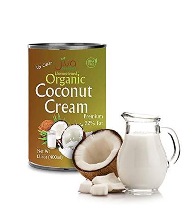 Organic Coconut Cream 400ML Full Size Cans (Pack of 6) - Premium 22% Fat Unsweetened Vegan Paleo No Guar Gum BPA Free Keto Friendly - by Jiva Organics