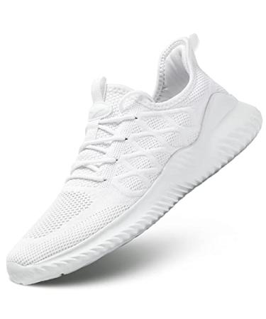 Mens Running Shoes Slip-on Walking Tennis Sneakers Lightweight Breathable Casual Soft Sole Mesh Workout Sports Shoes 13 White