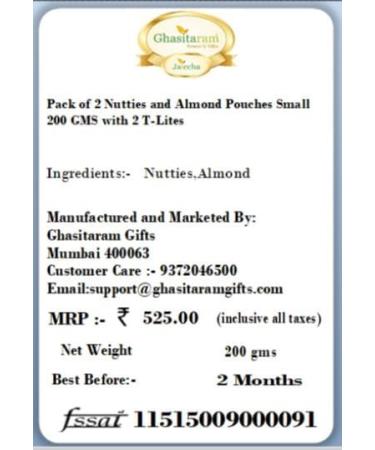 Jaiccha Ghasitaram Diwali Gifts Chocolate - Pack of 2 Nutties and Almond Pouches Small 200 GMS with 2 T-Lites - Buy Online on SooperMarket.com