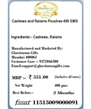 Jaiccha Ghasitaram Rakhi Gifts for Brothers Rakhi Dryfruits - Cashews 200 GMS and Raisins 200 GMS Pouches with 2 Rudraksh Rakhis 400 gms - Buy Online on SooperMarket.com