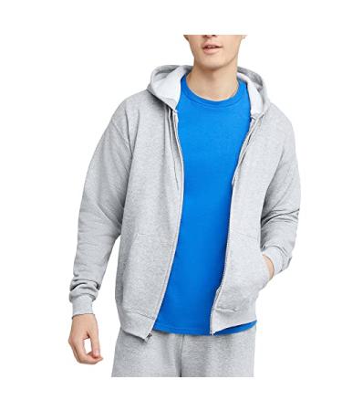 Hanes Men's Hoodie, EcoSmart Fleece Zip-Front Hooded Sweatshirt, Cotton-Blend Fleece Hooded Sweatshirt, Mid-Weight Zip-Up Large Ash