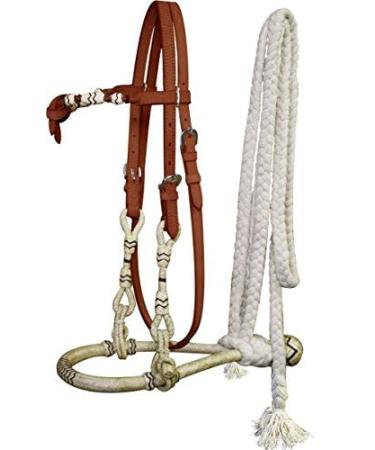 Showman Leather Futurity Knot Rawhide Core Show Bosal w/Cotton Mecate Reins Medium Leather