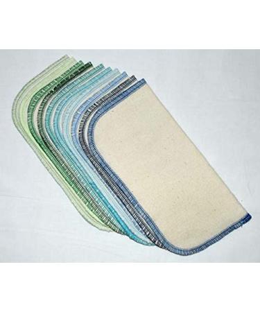 1 Ply Organic Flannel Baby Wipes 8x8 Inches Set of 10 Blues and Greens
