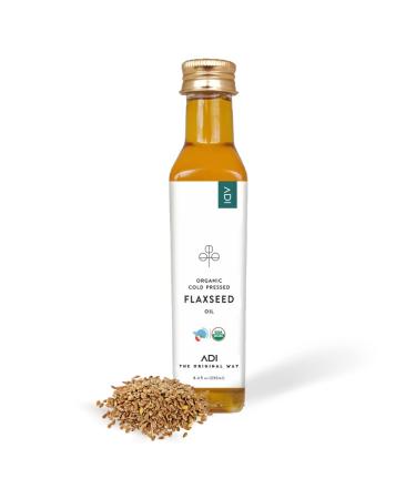 ADI Organic Flaxseed Oil- Cold Pressed Unrefined USDA Certified Organic Flaxseed Oil for Healthy Heart, Hair, Skin- Non-GMO Vegan Keto-Friendly- Flaxseed Oil for Cast-Iron Seasoning - 8.8 fl oz-250ml