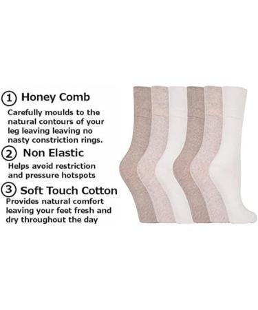 COSHAL 3 Pairs Womens Diabetic Socks wide Honey Comb top soft cuff Ankle Medium-Elastic Grip Soft Toe cosy feel for sensitive feet Legs Non-Binding Circulatory Socks SIZE (4-7) One Size Brown/White ( 3 Pairs ) - Buy Online on SooperMarket.com