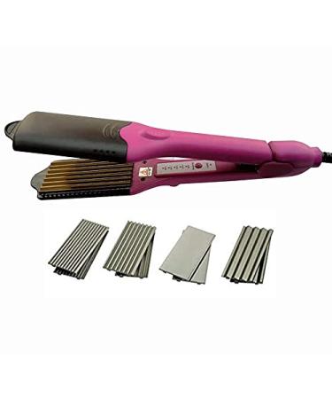 4 in 1 Hair Crimper Crimping Iron Small Wave Curler with 4 Interchangeable Plates Hair Straightener Fiat Iron Corrugated Iron Hair Crimper Corn Iron Plate Fluffy Styling Tools (Purple)