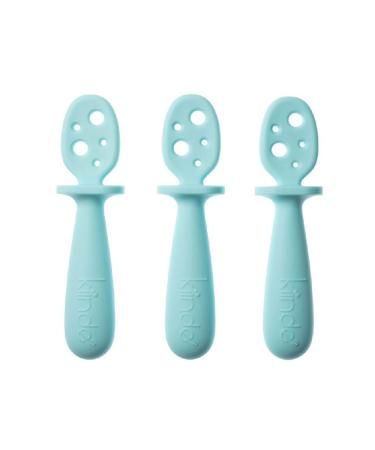 Kiinde silicone-baby opened set with 3 toddler utensils for teeth & baby LED cessation self-feeding baby utensils & spoons for children aged 0-12 months & also level 2 slurp (mint)