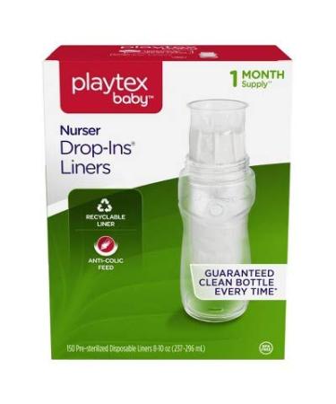 Playtex 55291217 8 oz Nurser Drop-Ins Baby Bottle Disposable Liners - 150 Count
