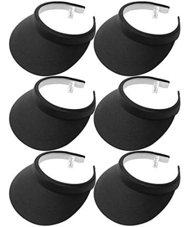 6 Pack Sun Visor Hat Women Men Sports Adjustable Clip On Cap Outdoor Golf Tennis Beach Wide Brim Visors Black
