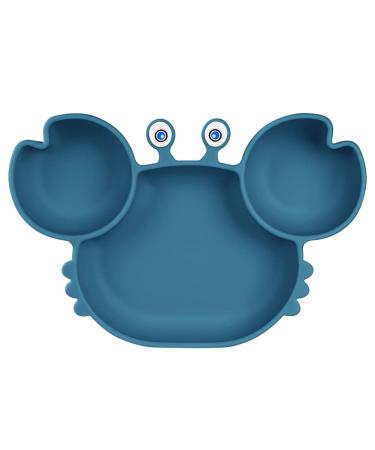 Vicloon Baby Suction Plate Baby Plate Silicone Suction Toddler Plates Self Feeding Training Divided Plate Non Slip Silicone Baby Weaning Plate for Most Highchairs Trays (Dark Blue