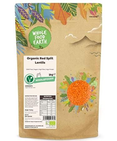 Wholefood Earth Organic Red Split Lentils 2kg GMO Free | Vegan | High Fibre | High Protein | Certified Organic