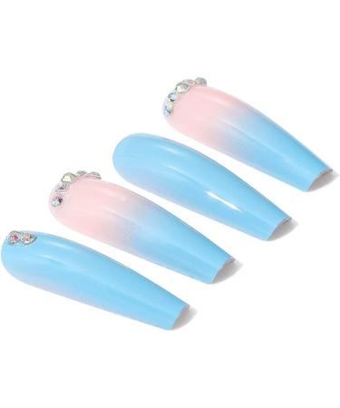 Brishow Coffin False Nails - Long Blue Flower Fake Nails | 24pcs Ballerina Acrylic Stick on Nails for Women and Girls - Buy Online on SooperMarket.com