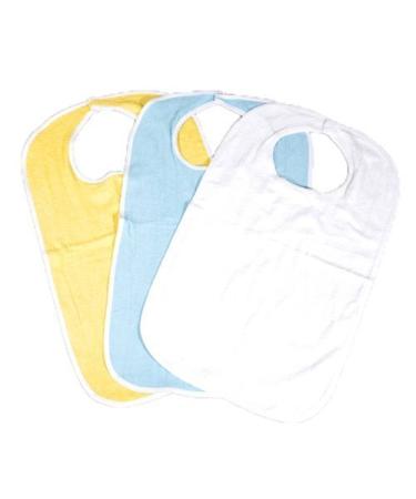 6 Pack of Soft Terry Cloth Adult Bibs with hook and loop Closures Size 18x30-2 Blue 2 White & 2 Yellow (18"x30")